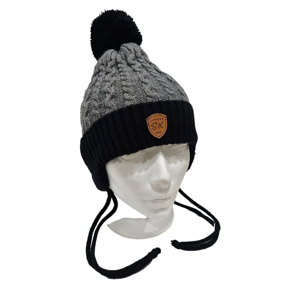 Somaler‎ Kids SK Beanie Toque (Strings & Pom Pom) Gray Black One Size Fits Most